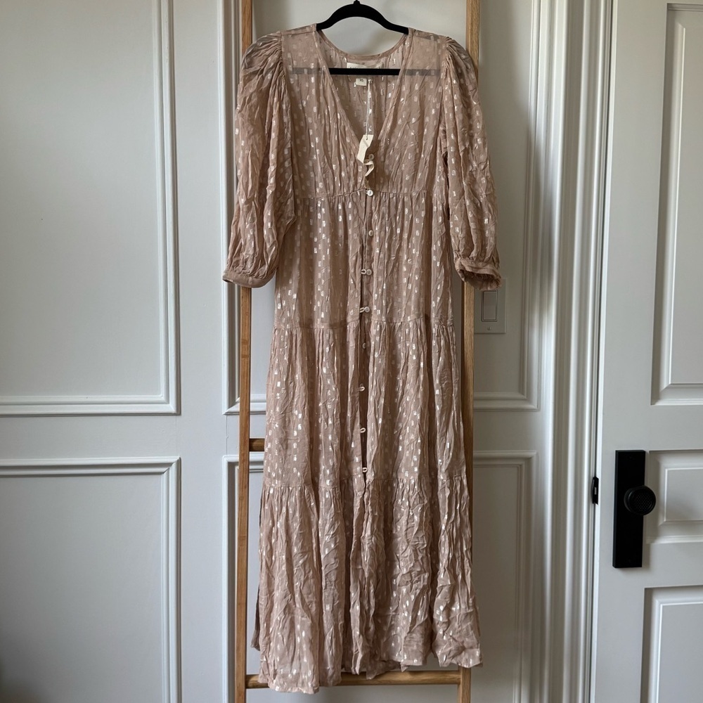 Saltwater Luxe Sheer Midi Dress - Size XS - NWT - Blush/Champagne Shimmer
